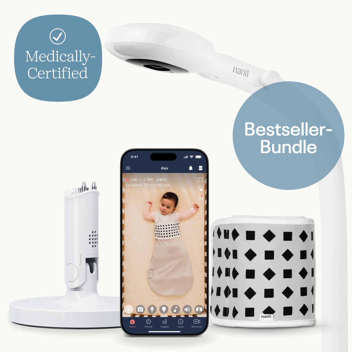 EN | Nanit Bestseller Bundle with Pro baby monitor, Floor Stand, app and Breathing Band
