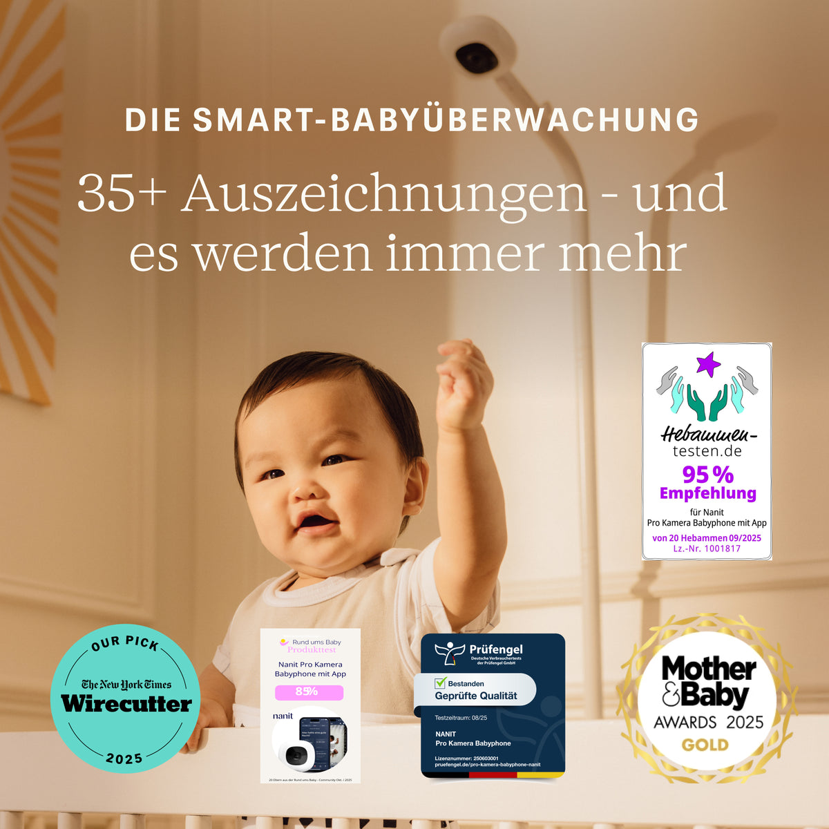 | Nanit Smart-Babyphone mit mehr als 35 Auszeichnungen und Awards für intelligente Babyüberwachung