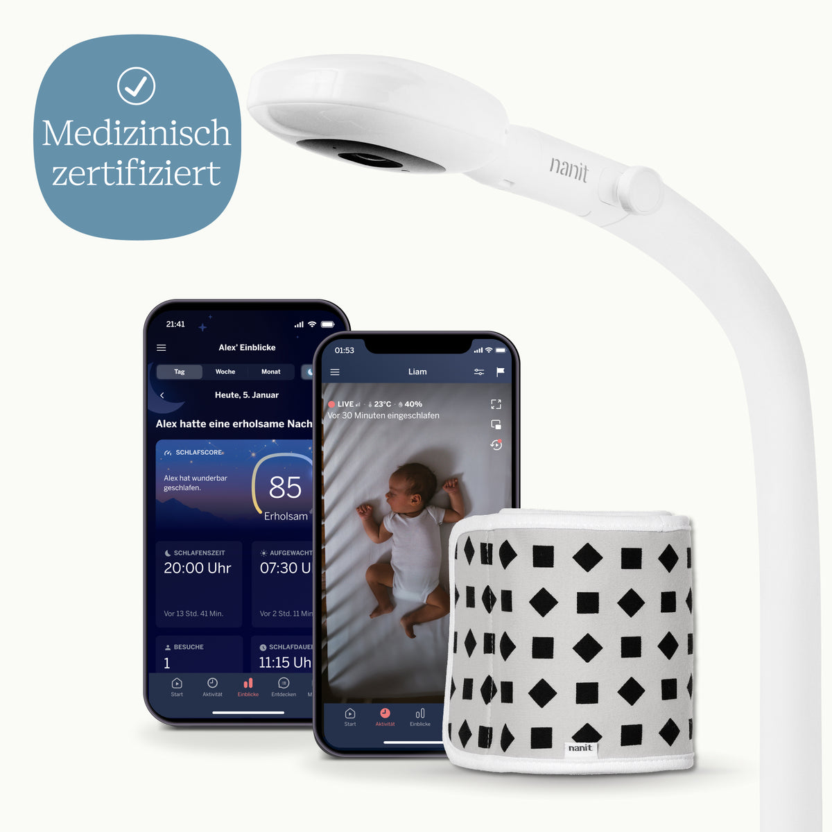 DE | Nanit Pro Babyphone mit App, Bodenständer und Atemband