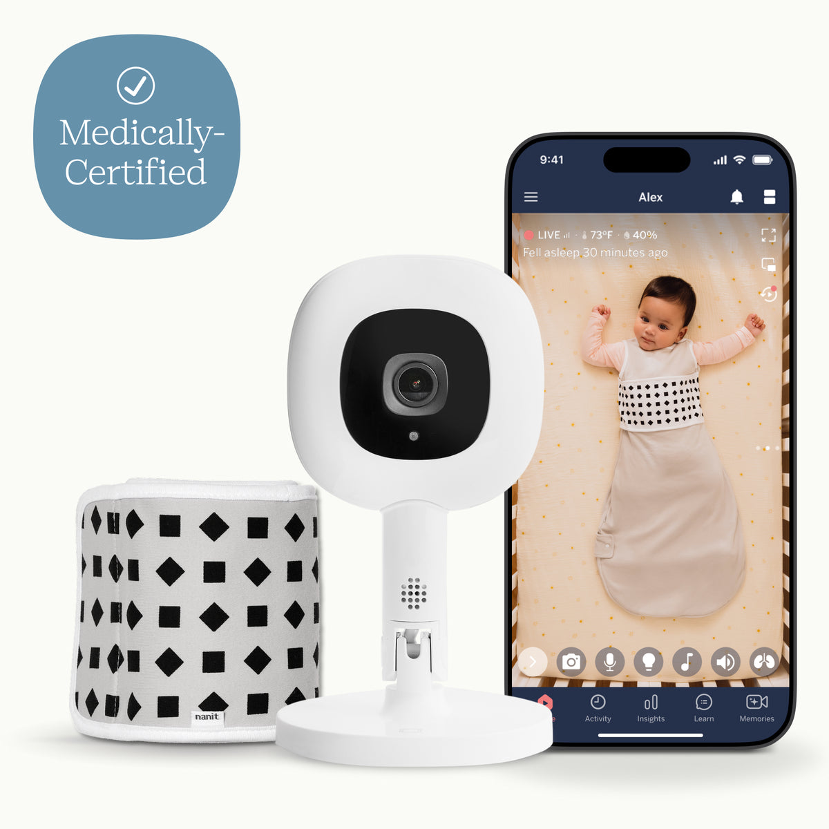 | Nanit Pro baby monitor with Flex Stand, app and Breathing Band
