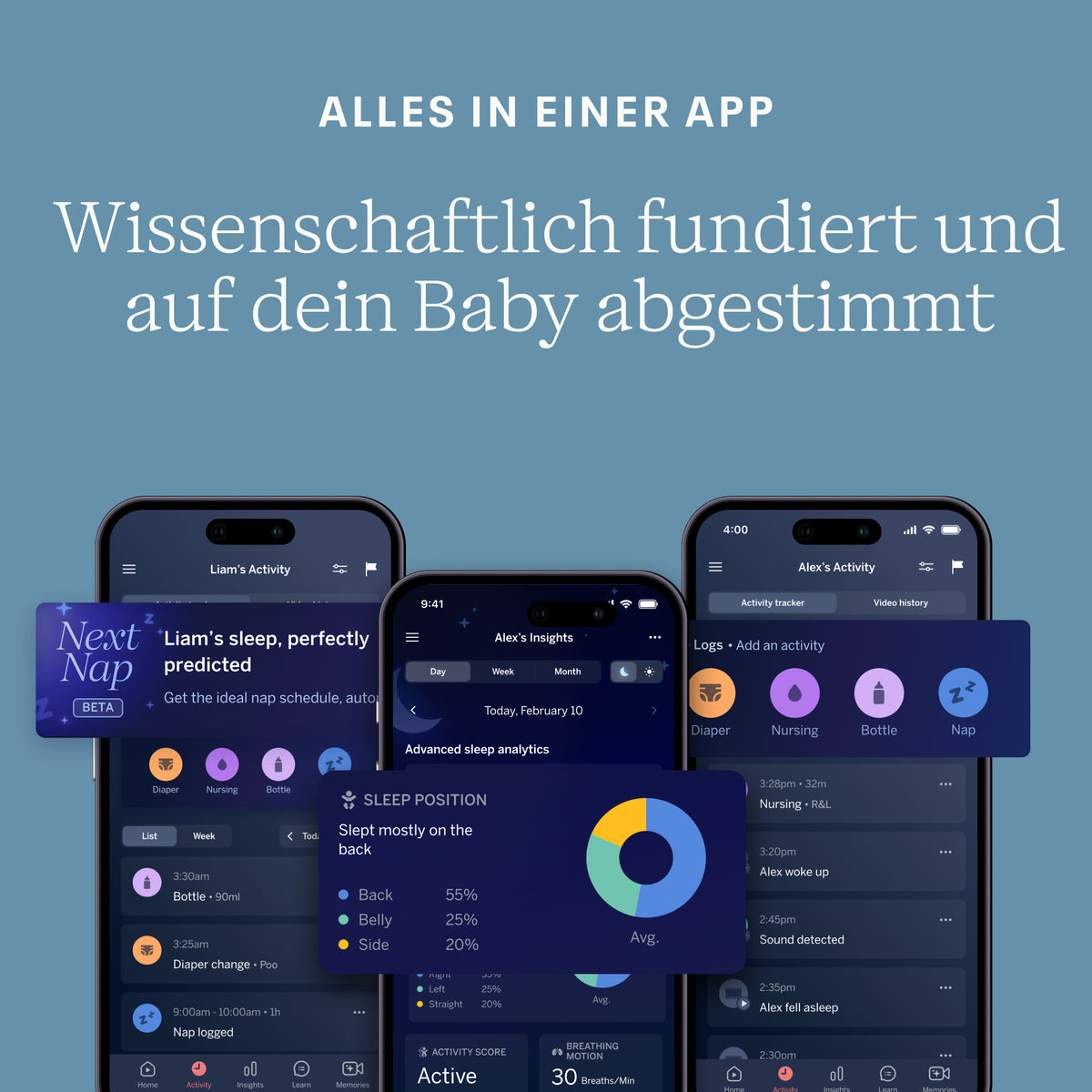 | Nanit App mit personalisierten Schlafanalysen, NextNap und Einblicken in den Babyschlaf
