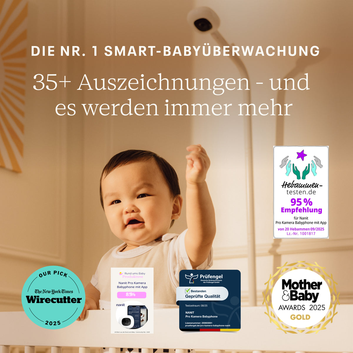 | Nanit Smart Baby Monitor mit über 35 Auszeichnungen und Empfehlungen von Experten