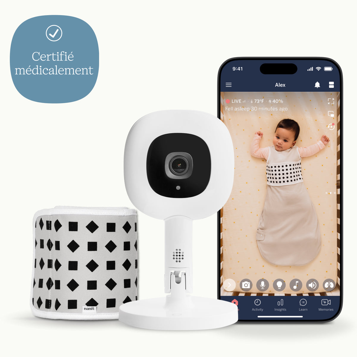 FR | Babyphone Nanit Pro avec Flex Stand, application et Bande respiratoire